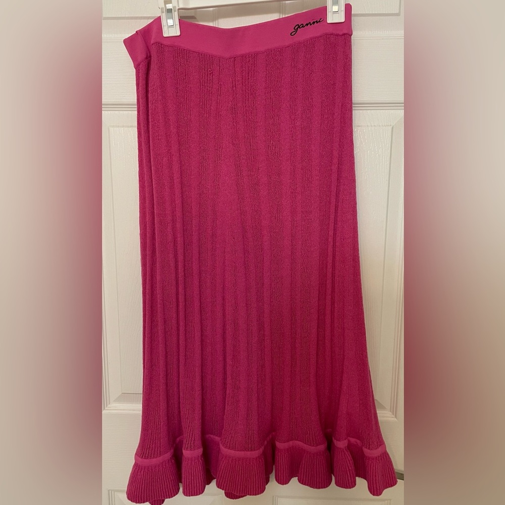GANNI Ribbed Boucle Midi Skirt, pink size Large